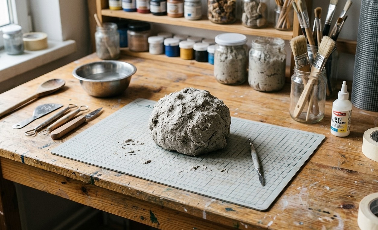 masa papierowa na stole rękodzielniczym